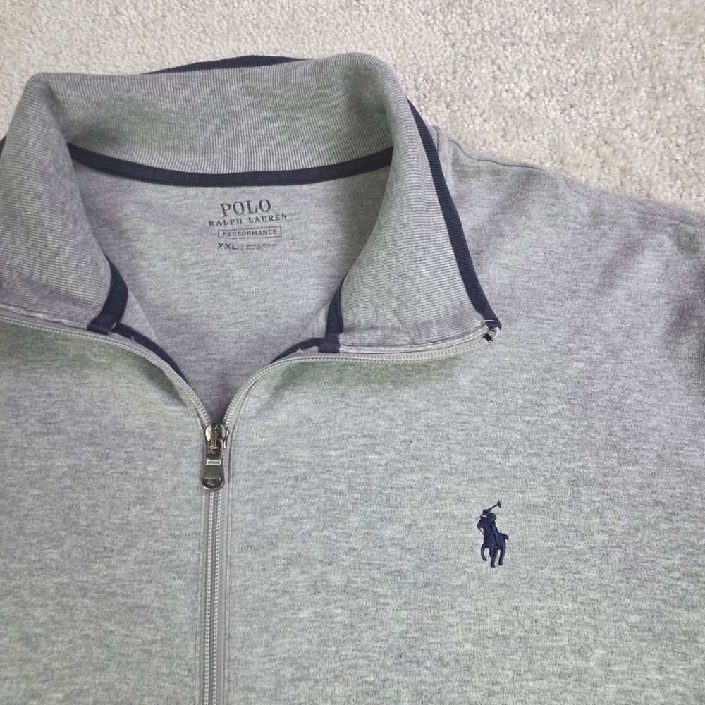 Polo Ralph Lauren Performance Mens XXL Gray Full Zip Track Jacket Navy Pony Logo